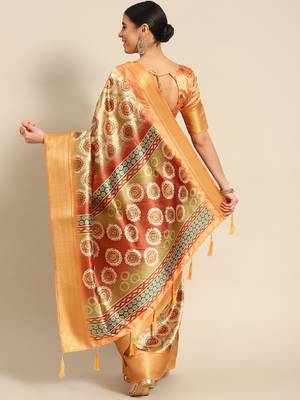 Riva Enterprise Women'S Weaving silk Blend Saree Digital Printed Tessels Saree 3