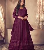 Wine Georgette Sequins Embroidered Wedding Wear Skirt Kameez