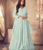 Sky Blue Georgette Sequins Embroidered Wedding Wear Skirt Kameez