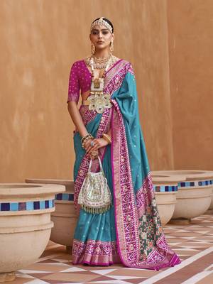 Blue Silk Blend Zari Embroidered Saree 1