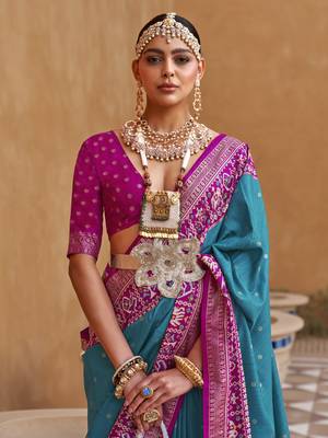Blue Silk Blend Zari Embroidered Saree 2
