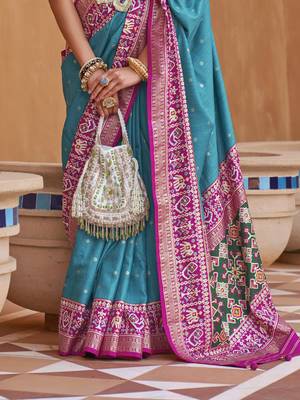 Blue Silk Blend Zari Embroidered Saree 4