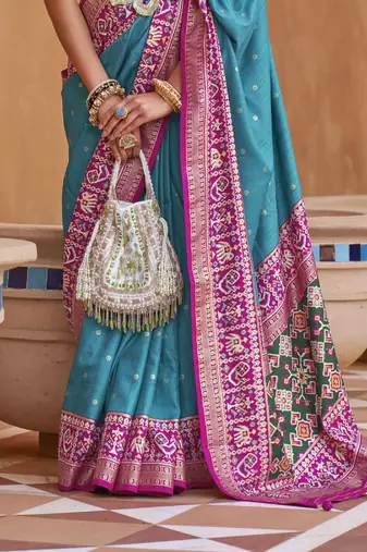 Blue Silk Blend Zari Embroidered Saree