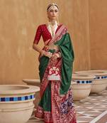 Elora Woven Designed Patola Silk Blend Saree (Green)