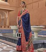 Elora Woven Designed Patola Silk Blend Saree (Indigo Blue)