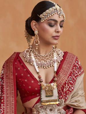 Red and Cream Silk-Blend Zari Embroidered Patola Saree 3