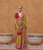 Elora Woven Designed Patola Silk Blend Saree (Mehendi Green)