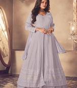 Purple Georgette Sequins Embroidered Wedding Wear Skirt Kameez