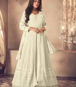 Cream Georgette Sequins Embroidered Wedding Wear Skirt Kameez