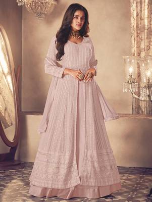 Light Pink Georgette Sequins Embroidered Wedding Wear Skirt Kameez 1
