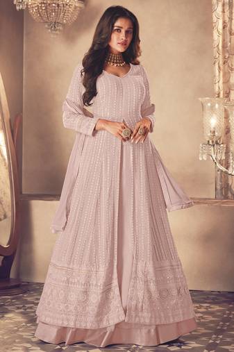 Light Pink Georgette Sequins Embroidered Wedding Wear Skirt Kameez