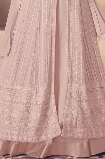 Light Pink Georgette Sequins Embroidered Wedding Wear Skirt Kameez