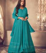 Sea Green Georgette Sequins Embroidered Wedding Wear Skirt Kameez 