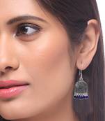 Silver plated oxidised blue beads dangle earrings