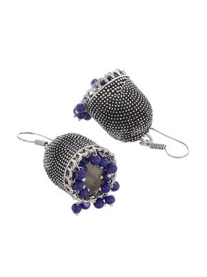 Silver plated oxidised blue beads dangle earrings 2