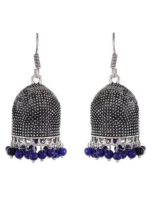 Silver plated oxidised blue beads dangle earrings 3