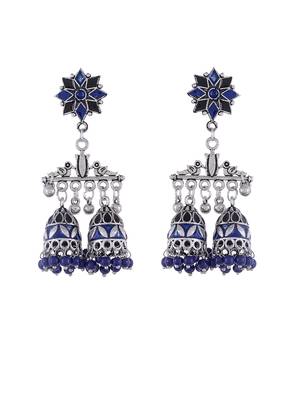 Oxidised silver plated jhumki with red beads 3