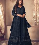 Navy Blue Georgette Sequins Embroidered Wedding Wear Skirt Kameez