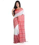 Puja Special White-red Handloom Cotton Begumpuri saree with attach running blouse piece 
