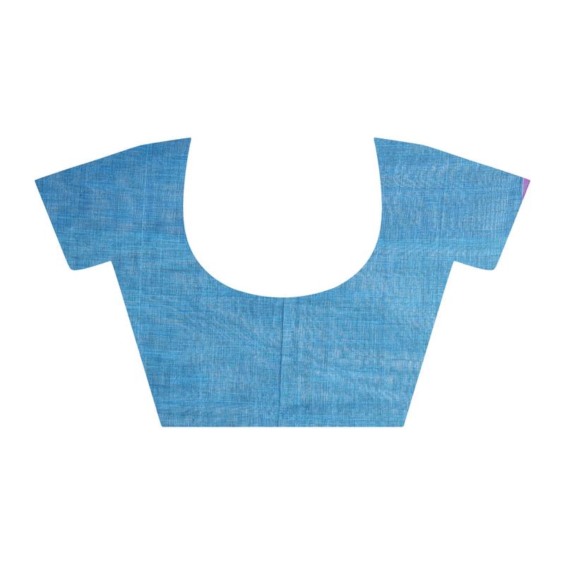 Puja Special Aqua-blue Handloom Cotton Begumpuri saree with attach running blouse piece 