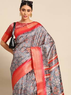 Riva Enterprise Women'S Weaving silk Blend Saree Digital Printed Tessels Saree 1