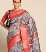Riva Enterprise Women'S Weaving silk Blend Saree Digital Printed Tessels Saree