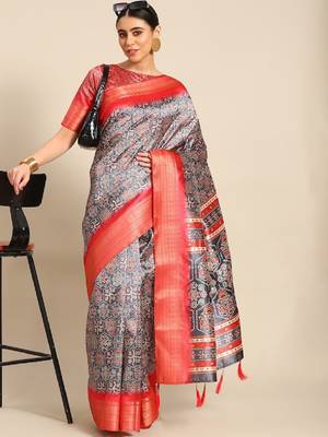 Riva Enterprise Women'S Weaving silk Blend Saree Digital Printed Tessels Saree 2