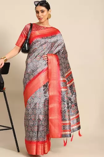 Riva Enterprise Women'S Weaving silk Blend Saree Digital Printed Tessels Saree