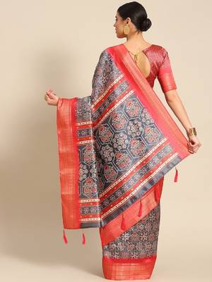 Riva Enterprise Women'S Weaving silk Blend Saree Digital Printed Tessels Saree 3