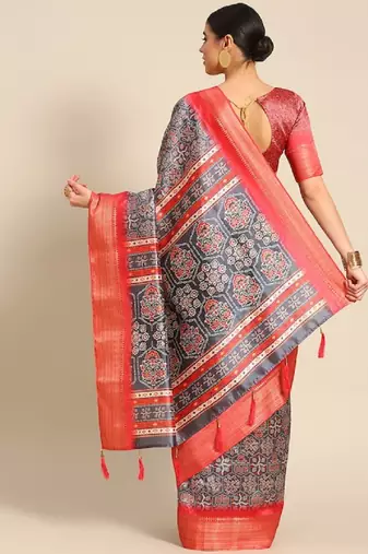 Riva Enterprise Women'S Weaving silk Blend Saree Digital Printed Tessels Saree