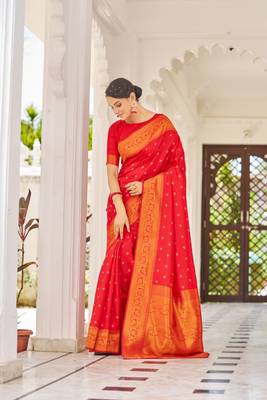 Red Kalandi silk Women'S silk Blend Woven Designer Saree With For Blouse 1
