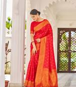 Red Kalandi silk Women'S silk Blend Woven Designer Saree With For Blouse