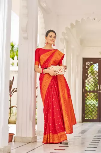 Red Kalandi silk Women'S silk Blend Woven Designer Saree With For Blouse