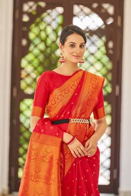 Red Kalandi silk Women'S silk Blend Woven Designer Saree With For Blouse 3