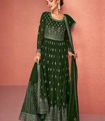 Mehendi embroidered pure georgette anarkali with dupatta