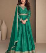 Green embroidered georgette anarkali gown with dupatta