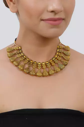Gold plated oxidised handcrafted necklace