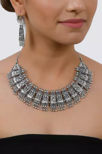 Temple oxidised silver plated necklace
