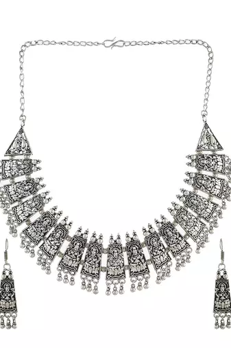 Temple oxidised silver plated necklace