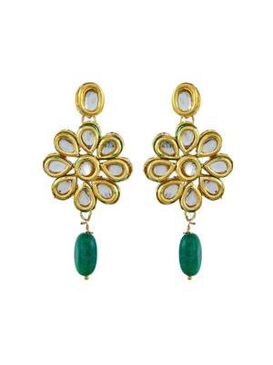 Gold-plate white & green kundan-studded & pearl beaded jadau jewellery set 4