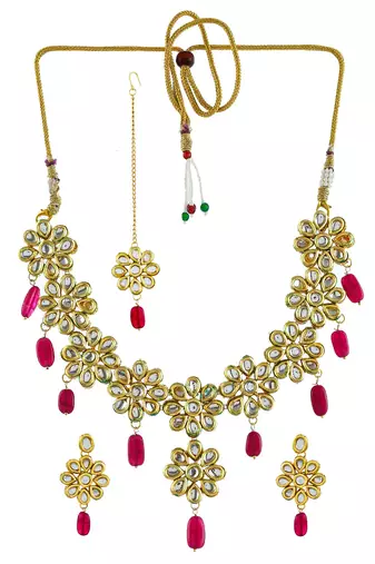 Handcrafted gold plated kundan jewellery set