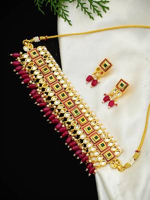 Traditional gold-plated red kundan jewellery set for women 1