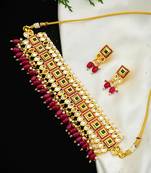 Traditional gold-plated red kundan jewellery set for women