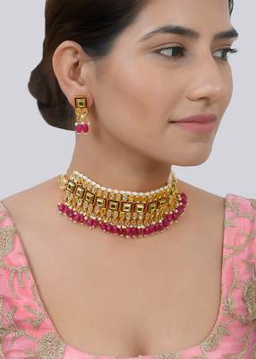 Traditional gold-plated red kundan jewellery set for women 2