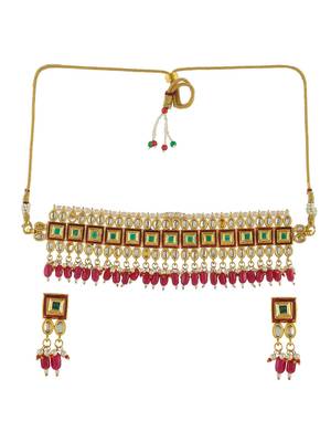 Traditional gold-plated red kundan jewellery set for women 3