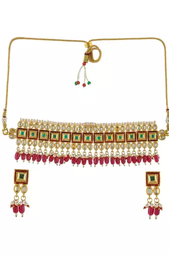 Traditional gold-plated red kundan jewellery set for women