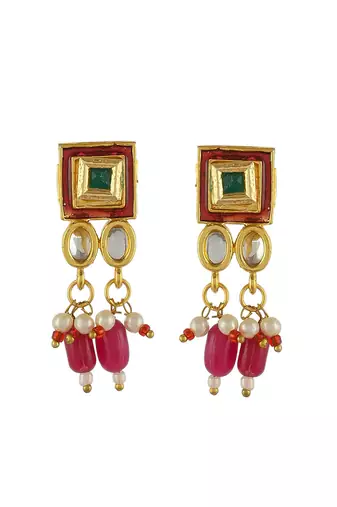 Traditional gold-plated red kundan jewellery set for women
