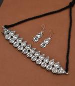 Oxidised silver temple choker necklace with earrings