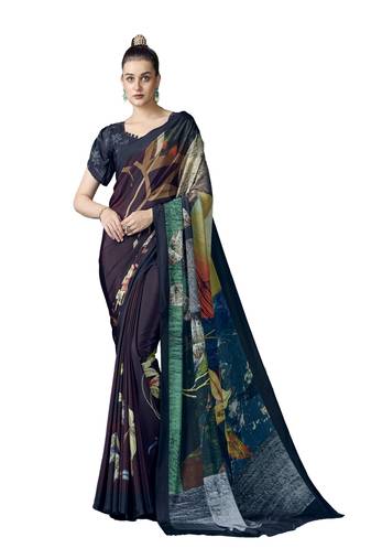 Premium Digital Printed Crepe Silk Blend Saree