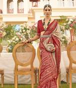 Elora ethnic wear printed patola silk saree (beige)